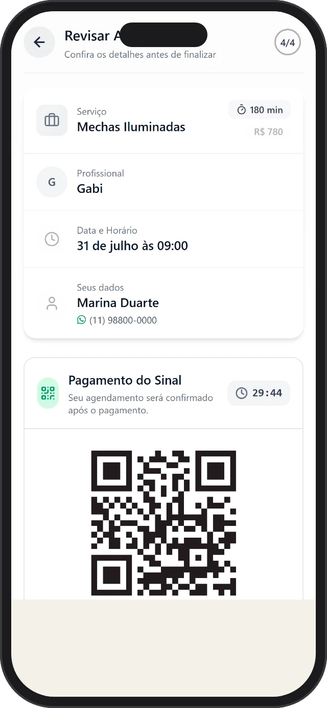 Sinal via Pix para confirmar